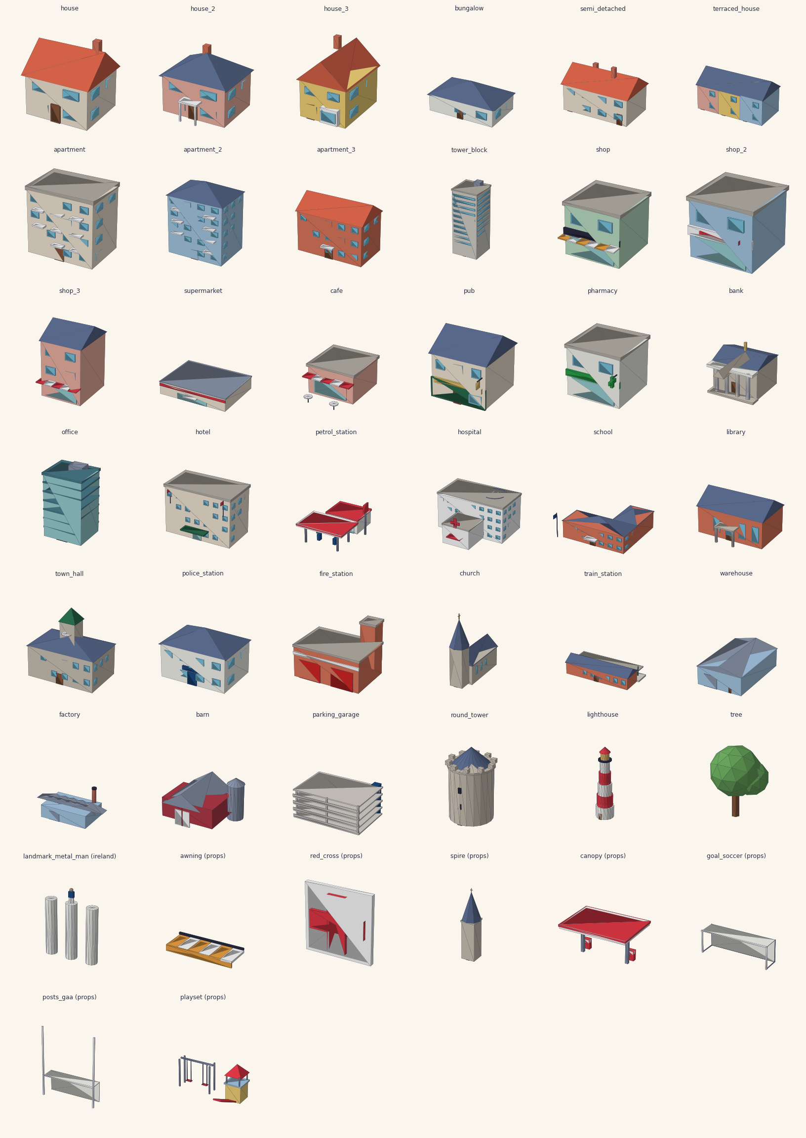 The toytown-gl model kit: low-poly houses, shops, pubs, schools, churches and other buildings